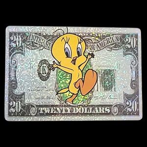 Vintage 1998 Looney Tunes Prism Holographic Money Sticker $20 Tweety Bird